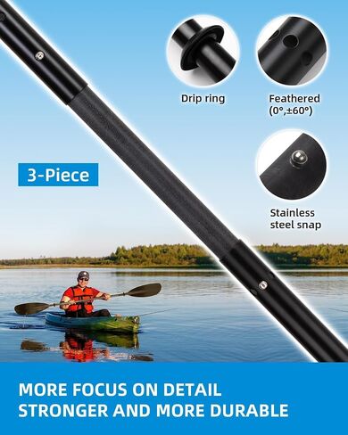 OCEANBROAD Adjustable Fishing Kayak Paddle - 94in/240cm-98in/250cm-102in/260cm Aluminum Alloy Shaft with Paddle Leash in Kuwait