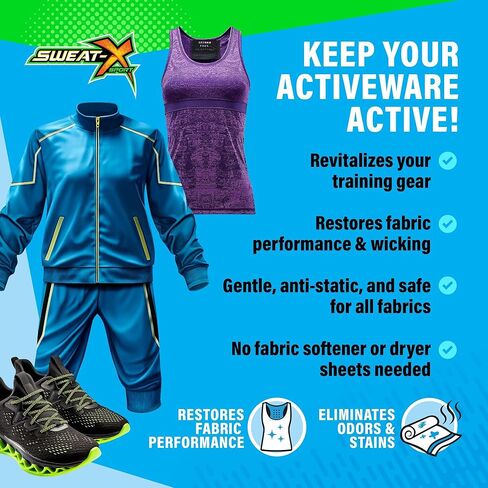 منظف ​​الغسيل Sweat X Original Activewear - يزيل أسوأ الروائح وأصعب البقع - غسول رياضي عالي الأداء لمعدات التدريب وجميع أنواع الأقمشة - 45 حمولة - عبوة واحدة in Kuwait