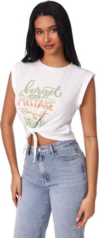 CIDER Round Neckline Graphic Knotted Crop Top in Kuwait