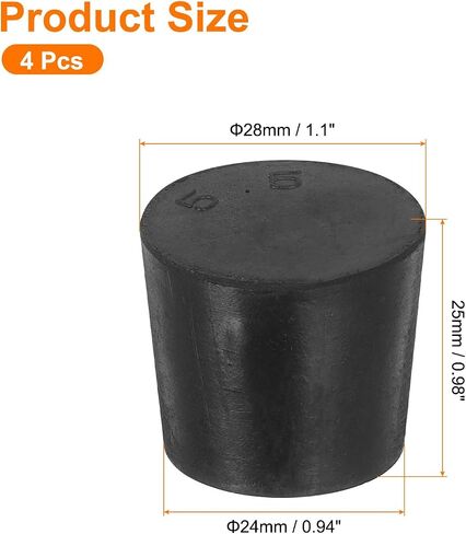 uxcell 4 Pcs Solid Rubber Stopper, Tapered Lab Seal Tube Stopper Plug for Test Tube Flasks Glass Containers Industry and Laboratories, 50x42x25mm Black in Kuwait