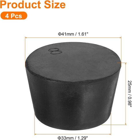 uxcell 4 Pcs Solid Rubber Stopper, Tapered Lab Seal Tube Stopper Plug for Test Tube Flasks Glass Containers Industry and Laboratories, 50x42x25mm Black in Kuwait