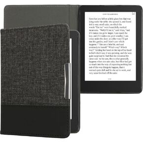 حافظة kwmobile متوافقة مع Kobo Aura Edition 2 - غطاء القارئ الإلكتروني من جلد البولي يوريثان والقماش - أزرق داكن/أسود