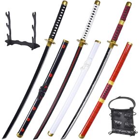 سيف رورونوا زورو - 41 بوصة، Yama Enma+Kitetsu+Wado Lchimonji، Shusui+Kitetsu+Wado Lchimonji، نسيج الرسوم المتحركة الأصلي، مع حامل عرض وحزام سيف، مثالي لأزياء الرسوم المتحركة وهواة الجمع
