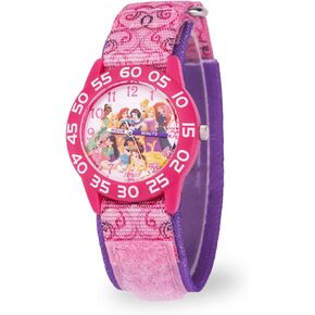 Disney Princess Kids' Plastic Time Teacher Analog Quartz Nylon Strap Watch, Pink