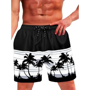 Verdusa Men's Floral Print Drawstring Elastic Waist Swim Trunks Summer Beach Shorts in Kuwait