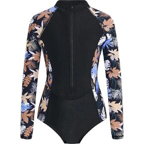 بدلة سباحة JiAmy Girl قطعة واحدة من Rashguard بأكمام طويلة وسحاب UPF 50+ للحماية من الشمس لباس السباحة