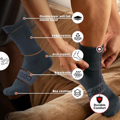 BRISIRA Coolmax Bamboo Compression Running Socks 3 Pairs Crew Athletic Odor Control Hiking Cushion Seamless Tab Anti Blister in Saudi Arabia