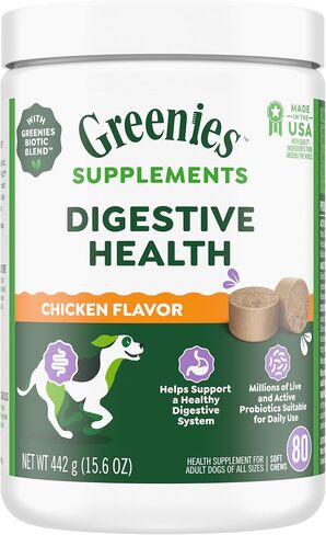 Greenies Supplements Digestive Health Probiotics for Dogs Chicken Flavor, 80 Count Soft Chews Dog Probiotics, 15.6 oz. Pouch in Kuwait