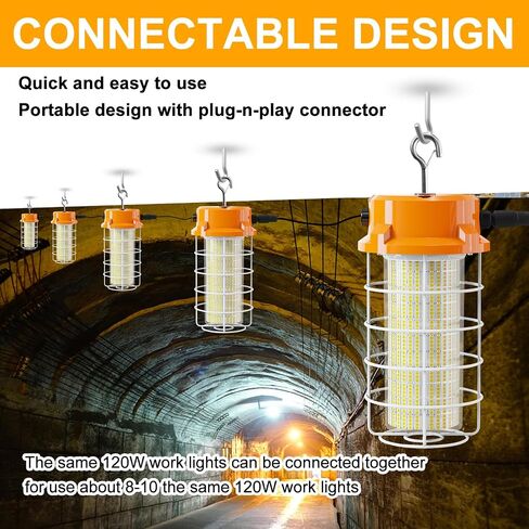 80W LED ضوء العمل المؤقت 12000Lm 5000K أضواء البناء LED ضوء العمل IP67 الغبار مقاوم للماء أضواء محمولة مع خطاف حماية من الفولاذ المقاوم للصدأ لمين رصيف موقع العمل المرآب مصنع الإضاءة in Kuwait
