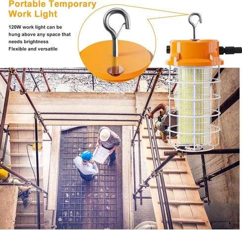 80W LED ضوء العمل المؤقت 12000Lm 5000K أضواء البناء LED ضوء العمل IP67 الغبار مقاوم للماء أضواء محمولة مع خطاف حماية من الفولاذ المقاوم للصدأ لمين رصيف موقع العمل المرآب مصنع الإضاءة in Kuwait