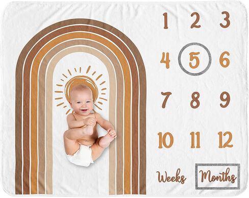 Sweet Jojo Designs Boho Rainbow Girl Milestone Blanket Monthly Newborn First Year Growth Mat Baby Shower Memory Keepsake - Blush Pink Dusty Rose Gold Yellow Mauve Taupe Beige Tan Bohemian Celestial in Saudi Arabia