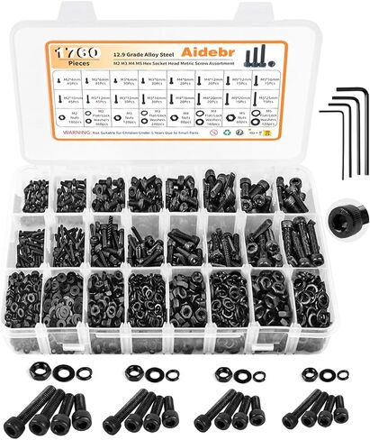 1600 PCS M3 Screw Kit, Hex Button Socket & Cap Head M3 Metric Screw Assortment Kit, Grade 12.9 Alloy Steel Assorted M3 Bolts and Nuts Machine Screw Set for DIYers, 3D Printing in Kuwait