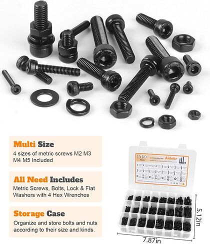 1600 PCS M3 Screw Kit, Hex Button Socket & Cap Head M3 Metric Screw Assortment Kit, Grade 12.9 Alloy Steel Assorted M3 Bolts and Nuts Machine Screw Set for DIYers, 3D Printing in Kuwait