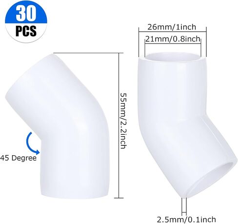 30 حزمة من تركيبات الأنابيب البلاستيكية مقاس 1/2 بوصة كوع PVC بزاوية 90 درجة، موصلات تركيب الأنابيب البلاستيكية ذات الزاوية اليمنى ثنائية الاتجاه لإطار تخزين هيكل دعم الرف PVC DIY (أبيض) in Kuwait