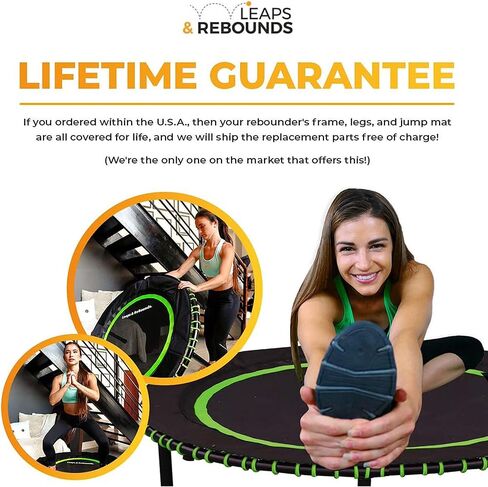 Leaps and Rebounds Trampoline للبالغين والأطفال - Rebounder مع مقاطع فيديو للتمرين عبر الإنترنت - للألعاب الخارجية واللياقة البدنية والأنشطة الترفيهية - معدات تمارين القلب الآمنة والهادئة والمتينة in Kuwait