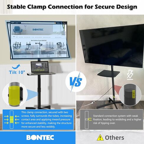 BONTEC Mobile TV Stand with Tilt, Rolling TV Cart with Media Shelf and Wheels, Fits 23-60 inch LED, LCD, OLED Flat&Curved TVs, Holds Up to 55lbs, Max VESA 400x400mm in Kuwait