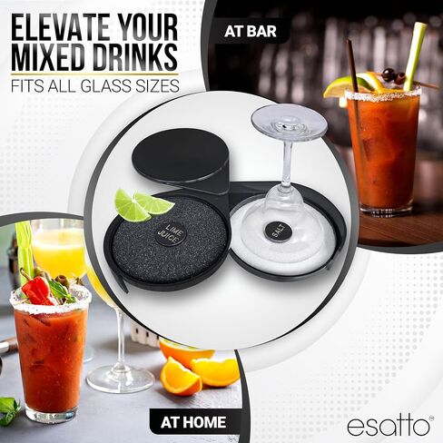Esatto Glass Salt Rimmer 3 Tier for Margarita Tray and Cocktail, Black with 2 Extra Sponge’s + 3 Pourers – Apply Salt, Sugar, and Lime Juice for Better Drinks and Efficient Drink Preparation in Kuwait