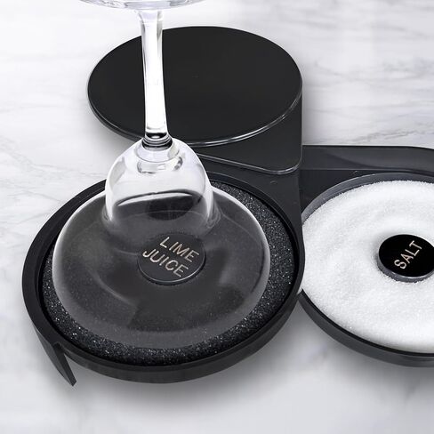 Esatto Glass Salt Rimmer 3 Tier for Margarita Tray and Cocktail, Black with 2 Extra Sponge’s + 3 Pourers – Apply Salt, Sugar, and Lime Juice for Better Drinks and Efficient Drink Preparation in Kuwait