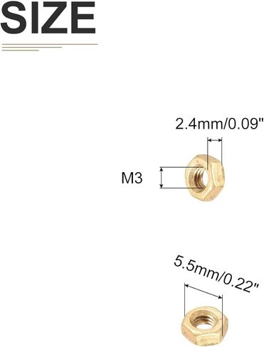 صواميل سداسية M2x0.4mm(DxP) - 100 عبوة - جيدة لإصلاح المرآب المنزلي - صواميل سداسية نحاسية - لون ذهبي in Kuwait