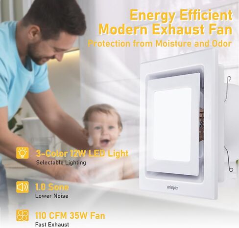 مروحة عادم الحمام مع الضوء، مروحة تهوية غرفة النوم 8 بوصة، 110 CFM 1.0 Sones مروحة عادم هادئة، حامل سقف مروحة تهوية العادم المربعة in Saudi Arabia