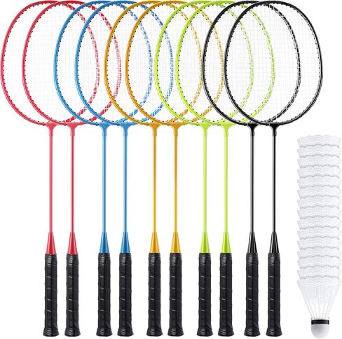 Woanger 10 Packs Badminton Rackets Set with 15 Badminton Shuttlecocks Birdies Badminton Racquets for Adult and Lightweight Teenagers Badminton Set for Backyard Gym Beach Outdoor Games in Kuwait