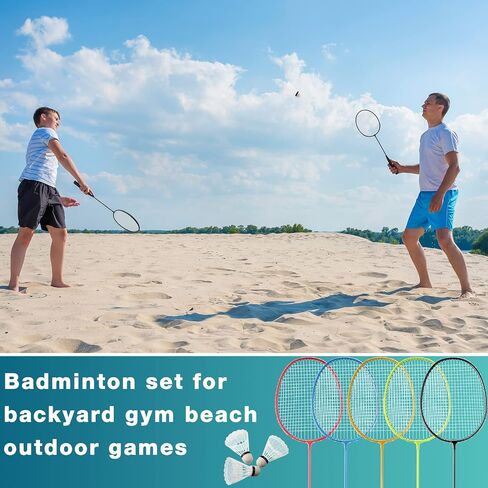 Woanger 10 Packs Badminton Rackets Set with 15 Badminton Shuttlecocks Birdies Badminton Racquets for Adult and Lightweight Teenagers Badminton Set for Backyard Gym Beach Outdoor Games in Kuwait