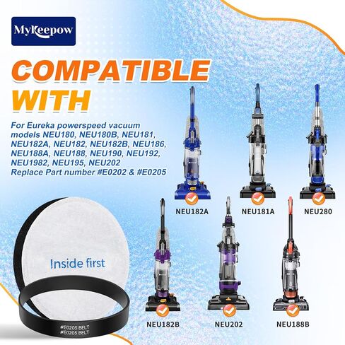 حزام مكنسة MyKEEPOW E0205 متوافق مع مكنسة كهربائية خفيفة الوزن Eureka PowerSpeed ​​NEU180، NEU181، NEU182، NEU182A، NEU182B، NEU186، NEU188، NEU192 (5 عبوات) in Kuwait