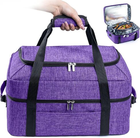 BAGSPRITE Double-Layer Slow Cooker Carrying Bag for 6-8 Quart CrockPot and Hamilton Beach Slow Cookers, Travel Bag with Lid Fastener for Crock-pot, Portable Carrier Case, Grey in Kuwait