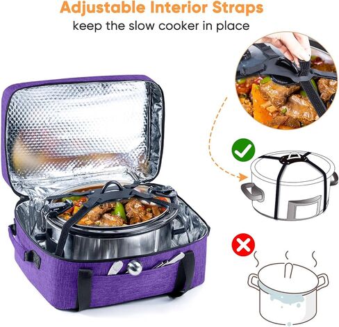 BAGSPRITE Double-Layer Slow Cooker Carrying Bag for 6-8 Quart CrockPot and Hamilton Beach Slow Cookers, Travel Bag with Lid Fastener for Crock-pot, Portable Carrier Case, Grey in Kuwait
