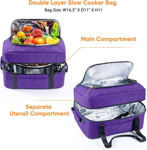BAGSPRITE Double-Layer Slow Cooker Carrying Bag for 6-8 Quart CrockPot and Hamilton Beach Slow Cookers, Travel Bag with Lid Fastener for Crock-pot, Portable Carrier Case, Grey in Kuwait