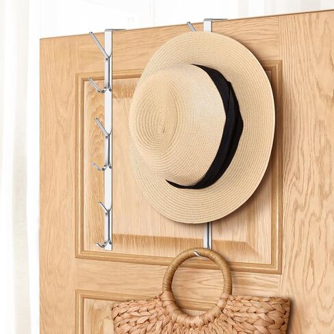 Tandefio 2 Pack Over The Door Hook Door Hanger Comes with 6 Hooks from Large to Small 14'' Metal Over The Door Hooks Hanger for Hats, Coat, Scarf, Purse, Bags, Scarf, Keys and More (White) in Kuwait