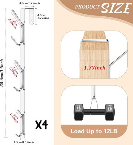 Tandefio 2 Pack Over The Door Hook Door Hanger Comes with 6 Hooks from Large to Small 14'' Metal Over The Door Hooks Hanger for Hats, Coat, Scarf, Purse, Bags, Scarf, Keys and More (White) in Kuwait