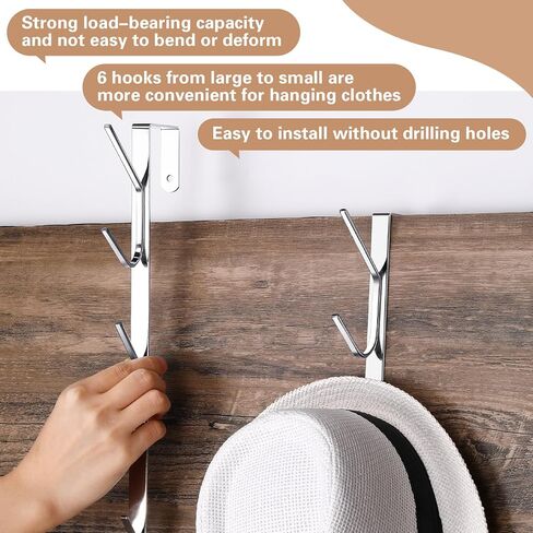 Tandefio 2 Pack Over The Door Hook Door Hanger Comes with 6 Hooks from Large to Small 14'' Metal Over The Door Hooks Hanger for Hats, Coat, Scarf, Purse, Bags, Scarf, Keys and More (White) in Kuwait