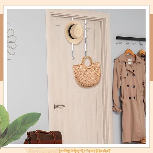Tandefio 2 Pack Over The Door Hook Door Hanger Comes with 6 Hooks from Large to Small 14'' Metal Over The Door Hooks Hanger for Hats, Coat, Scarf, Purse, Bags, Scarf, Keys and More (White) in Kuwait