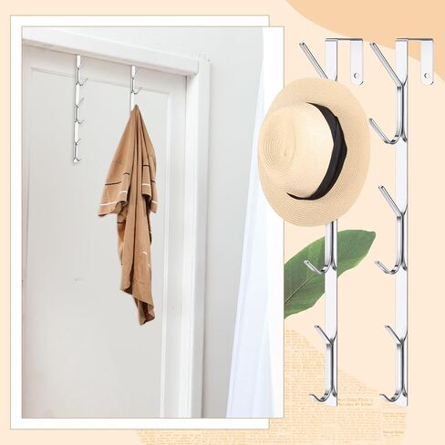 Tandefio 2 Pack Over The Door Hook Door Hanger Comes with 6 Hooks from Large to Small 14'' Metal Over The Door Hooks Hanger for Hats, Coat, Scarf, Purse, Bags, Scarf, Keys and More (White) in Kuwait