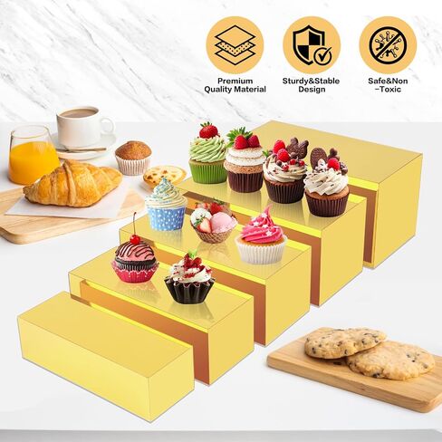 Acrylic Food Display Risers, Gold Risers Boxes 3Pcs Rectangular Buffet Risers Display Stand Shelf for Catering Dessert Buffet Table, Parties, Weddings, Collectibles Shoes Display (3Pcs) in Saudi Arabia
