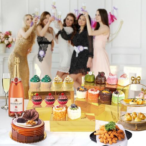 Acrylic Food Display Risers, Gold Risers Boxes 3Pcs Rectangular Buffet Risers Display Stand Shelf for Catering Dessert Buffet Table, Parties, Weddings, Collectibles Shoes Display (3Pcs) in Saudi Arabia