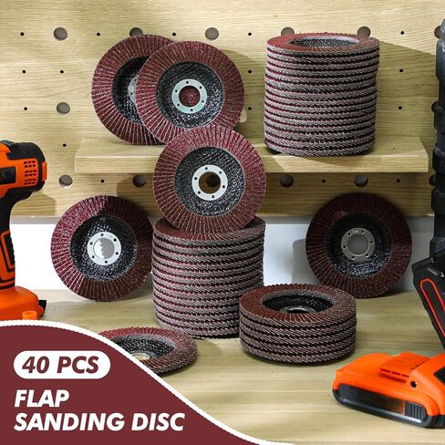 Landhoow 40 Pack Flap Discs 4 1/2 Inch for Angle Grinder 4.5 x 7/8 Inch Aluminum Oxide Sanding Grinding Wheels Grinding Discs Abrasives Flapper Wheel for Wood Metal Sanding(40 Grit) in Kuwait
