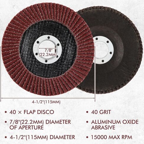 Landhoow 40 Pack Flap Discs 4 1/2 Inch for Angle Grinder 4.5 x 7/8 Inch Aluminum Oxide Sanding Grinding Wheels Grinding Discs Abrasives Flapper Wheel for Wood Metal Sanding(40 Grit) in Kuwait