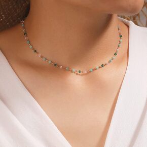JWICOS Dainty Beaded Choker Necklace for Women and Girls Boho Emerald Cubic Beaded Necklace for Summer Beach