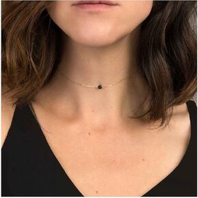 Boho Tourmaline Choker Necklace Gold Pendant Necklace Chain Black Bead Necklace Minimalist Necklace Chain Jewelry for Women and Girls Gifts