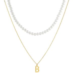 S.J JEWELRY Initial Pearl Necklace for Women 14K Gold Plated Letter Alphabet 26 A-Z Pendant Necklace Dainty Pearl Choker Necklaces Handmade Jewelry Gift