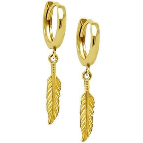 Charm America - Gold Feather Earring - 10 Karat Solid Gold in Kuwait