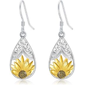 OHAYOO Sunflower Dangle Earrings 925 Sterling Silver Boho Bohemian Sunflower Earrings Sunflower Jewelry Gifts for Women Girls Mother
