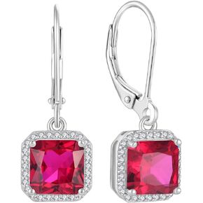 Women's Dangle Drop Earrings Sterling Silver Halo Solitaire Square Leverback Earrings Princess Cut Birthstone Jewelry Gifts