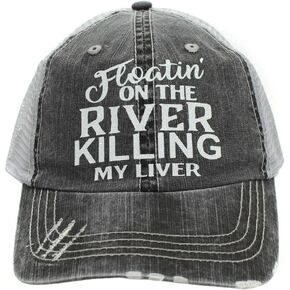 Women's Baseball caps Floatin' On The River Killing My Liver Trucker Style hat Black/Grey