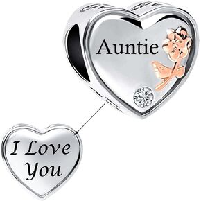 NARTGO Rose Flower Heart I Love You Mom Wife Auntie Sister Grandma Nana Charm Compatible with Pandora Charms Bracelets