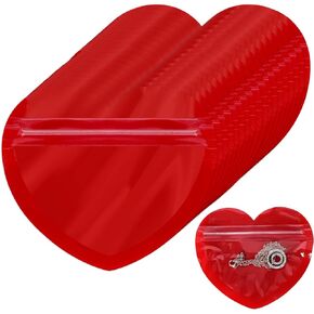 100Pcs Heart-Shaped Jewelry Bags Red Pink Heart Clear Resealable Zip Lock Resealable Baggies Cute Mini Packaging Pouch for Small Business Valentine's Day Supplies