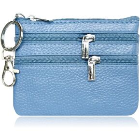 Genuine Leather Small Coin Purse Pouch Mini Wallet with Zipper Keychain for Women(3.54 x 4.33 inch, Yellow)