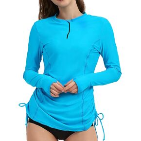 LilyCat Women's Rash Guard Long Sleeve Sun Protection Clothing Half Zip Swim Shirt Side Adjustable Swimsuit Tops